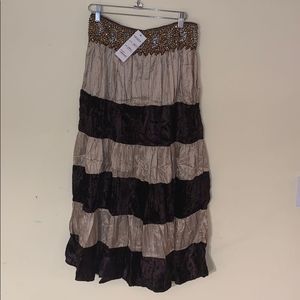 Striped Silk Maxi Skirt With Side Zipper